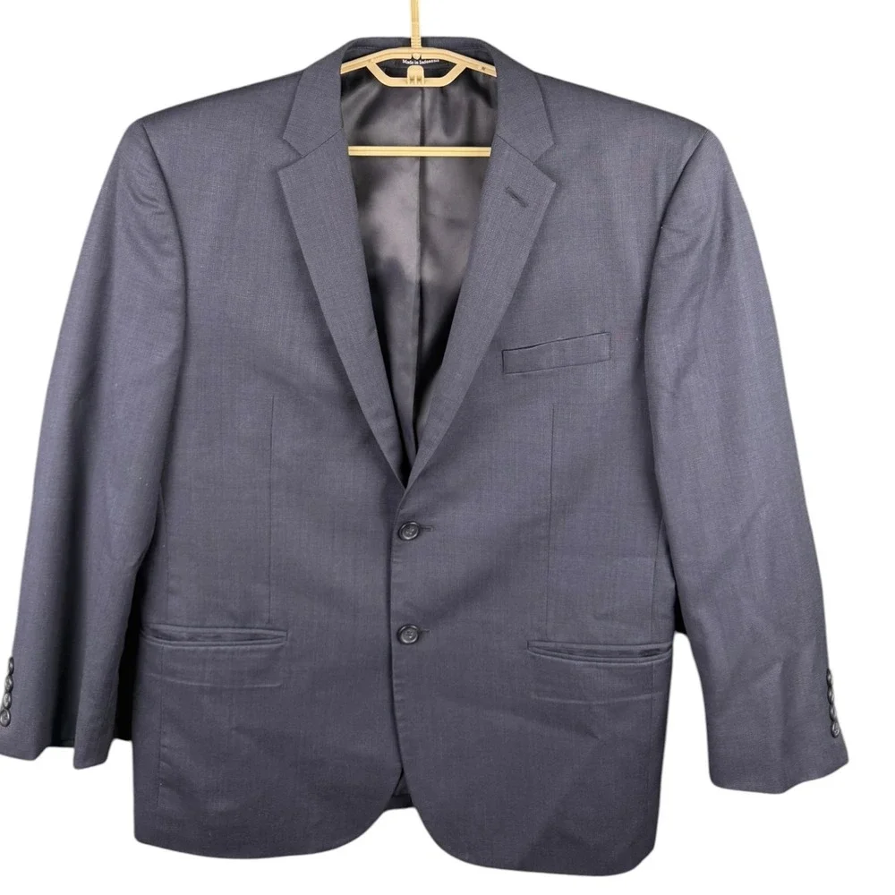 Pronto‎ Uomo Mens 44 Short Navy Blue 100% Wool 2 Button Blazer Suit Jacket